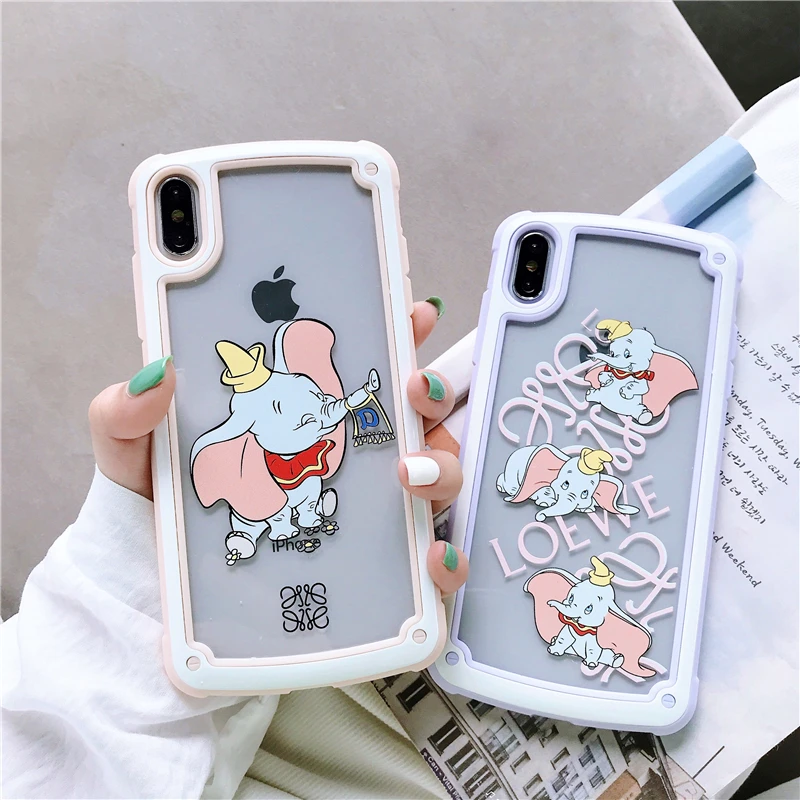 

Cartoon Cute Dumbo Pattern Color Border Phone Case for iPhone 8 7 6 6S Plus Drop Phone Case for iPhone XS MAX X XR