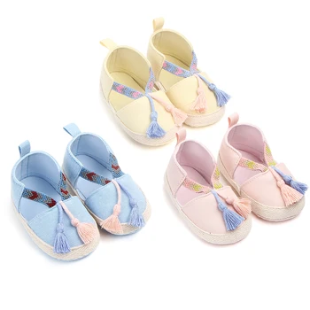 

2020 Fashion New Baby Crib Shoes Concise Clean Soft Sole Tassels Prewalker Flats Anti-Slip Princess Dress Shoes