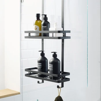 

Matte Black Shelves Bathroom Accessories Towel Rack Wall Hanging 2 Layer Hanging Basket Bathtub Tray Multi-function Shower Shelf