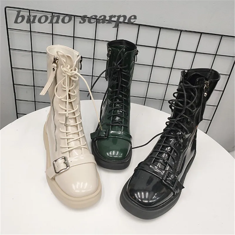 

2019 autumn female long belt belt buckle bright color thick with Martin cashmere motorcycle boots