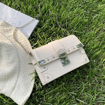 

NEW French Design Fashion Stone Pattern Box Bag & Elegant Rivet Square Bag Shoulder Bag Crossbody Bag Width 19cm Height 12cm