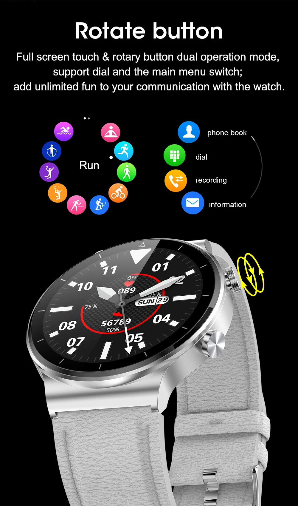 chamada smartwatch 1.3 ips 360*360 relógio redondo completo