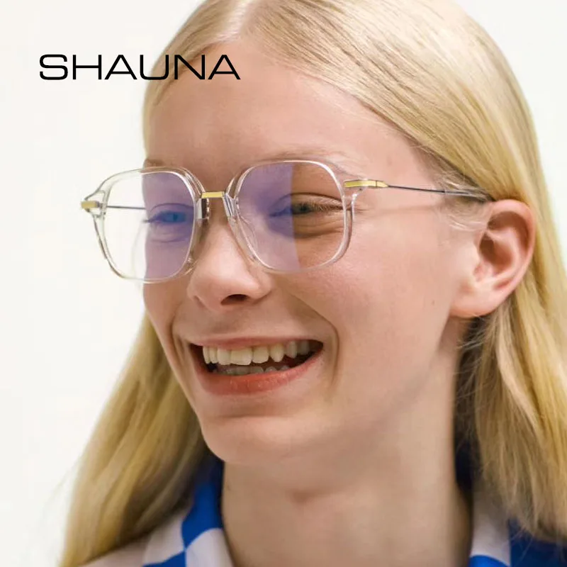 

SHAUNA Anti-Blue Light Retro Square Eyeglasses Frame Women Oversize Glasses Frame Men