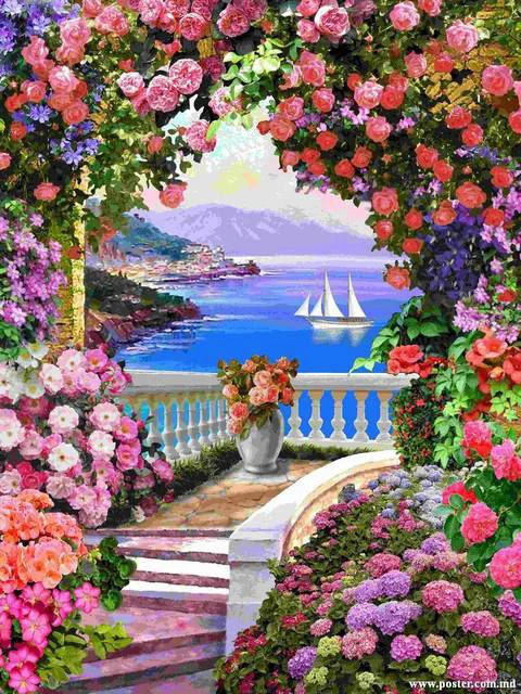 5D DIY Diamond Painting Garden Cross Stitch Diamond Embroidery Houses Rhinestones Art Kits Landscape Mosaic Home Decoration Gift QY200-4