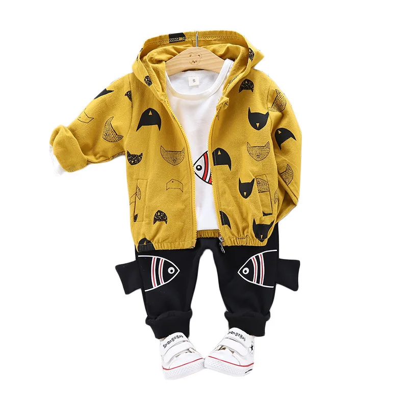 

Spring Autumn Children Outing Clothes Baby Boy Girl T Shirt Zipper Hooded Pants 3Pcs/sets Infant Kids Fashion Toddler Tracksuits