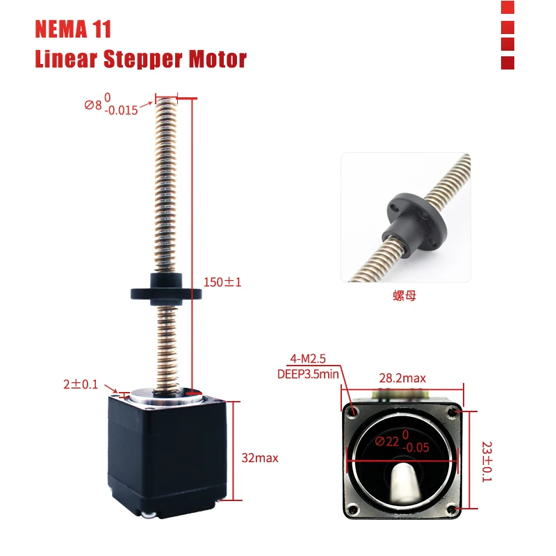 Medical linear stepper motor with lead screw and nut