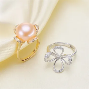

Beautiful Band Jewelry Promise Ring Hollow Leaves & Pearl Rings Accessories 925 Silver Fashion Jewelry CZ Crystal Accessories