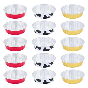 

50PCS 80ML 80G Round Mousse Cup Aluminum Foil Cake Cup with Transparent Cover Practical Food Baking Cup for Home Store (Golden+R