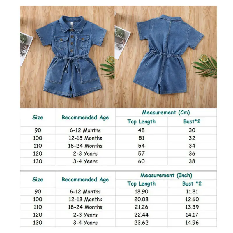 Citgeett Summer Toddler Kids Baby Girls Denim Romper Short Jumpsuit Playsuit Outfits Summer Belt Clothing