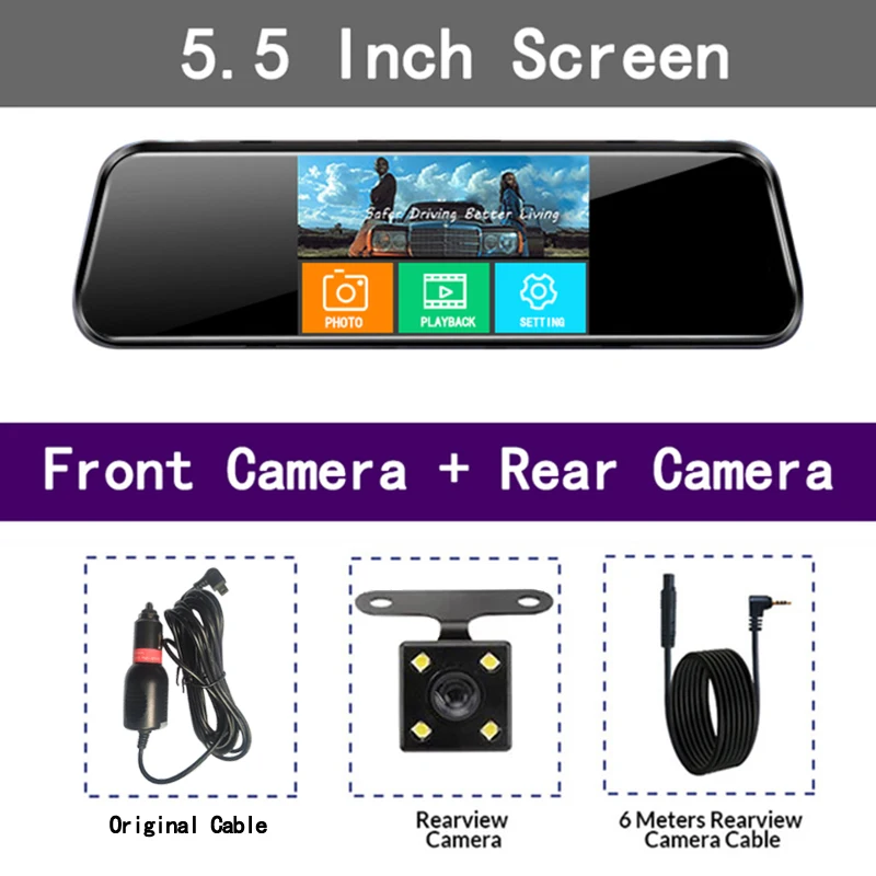 rear view mirror backup camera LS Car Dvr 5.5 Inch Touch Screen Video Recorder Auto Registrar Stream Mirror Support RearView Camera Night Vision Dash Cam car dvr DVR/Dash Cameras