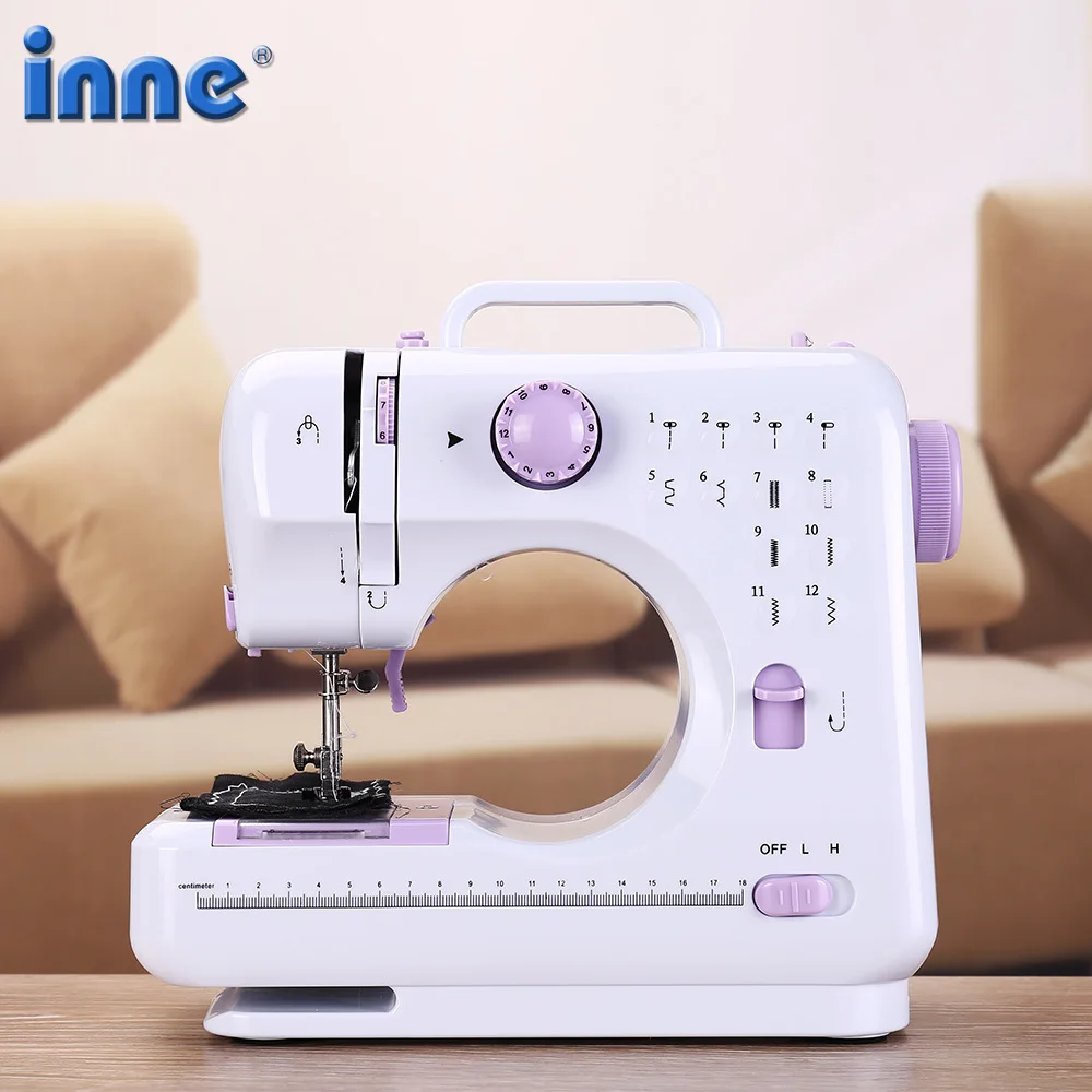 INNE 12 Stitches Sewing Machine Household Multifunction Double Thread  Mending LED Mini Overlock Costura Professional Foot