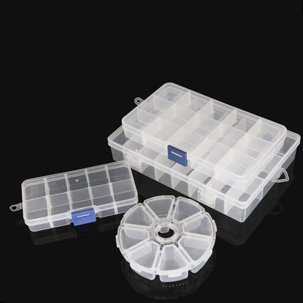 

8 10 15 24 Compartments Transparent Plastic Storage Box for Component Jewelry Tool Box Bead Pills Organizer Nail Art Tip Case