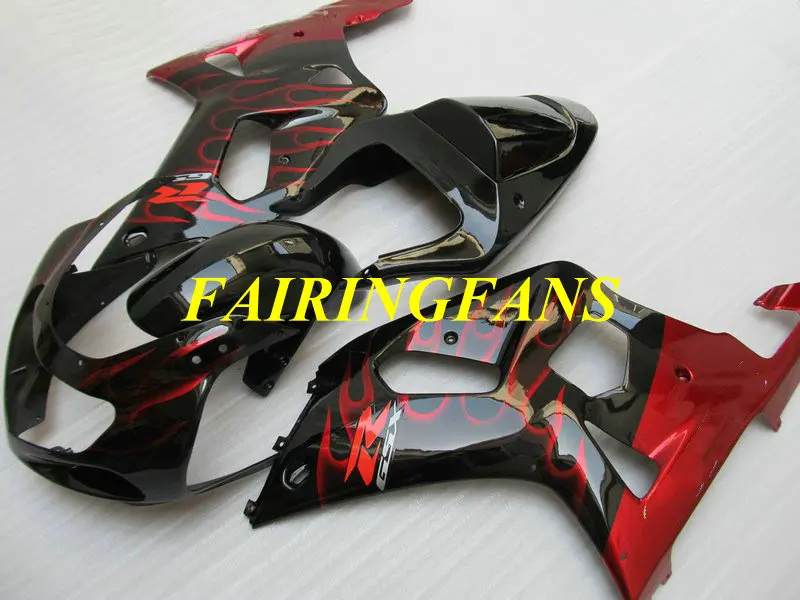 Набор обтекателей для GSXR600 750 K1 01 02 03 GSXR 600 GSXR750 2001 2002 2003 Красный Пламя Черный Обтекатели Кузов+ подарки SH34