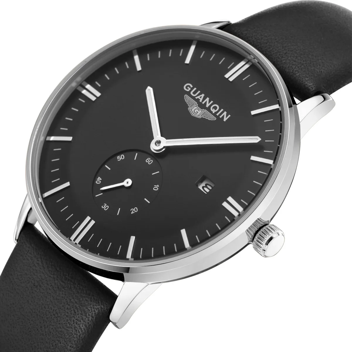 GUANQIN GQ13001 Bauhaus montre homme кожаные кварцевые часы мужские Роскошные Топ брендовые водонепроницаемые наручные часы relogio masculino - Цвет: Серый