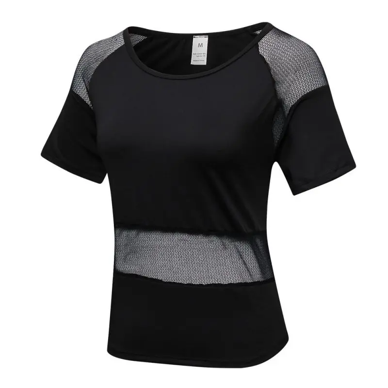 Женская летняя Сетчатая футболка для йоги, Женский Бег Спорт Фитнес, дышащие танки, Сексуальная Черная Спортивная футболка для танцев - Цвет: Черный
