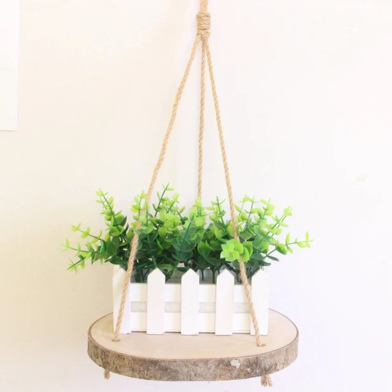 

Hanging Wooden Plant Shelf Small Household Parts Storage Rack Wall Rope Hanging Shelf Bedroom Living Room Office Decoration