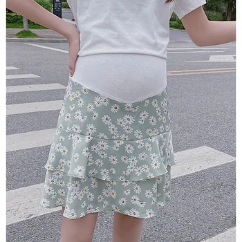 

Summer Fashion Elegant Pregnancy Skirts New Maternity Skirt Cotton Chiffon Flower Belly Cake Skirt Clothes For Pregnant Women
