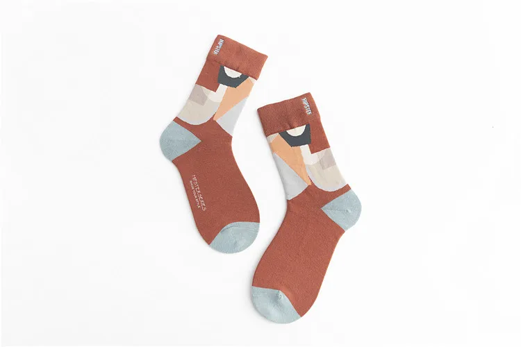 Мужские носки в стиле унисекс с масляными рисунками, 100 хлопок, Harajuku, цветные мужские носки, стандартные, 1 пара, Размеры 35-43 - Цвет: 8125-3