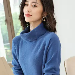 Женский вязаный свитер с высоким воротником и низкой талией, длинный рукав, осень и зима, новый стиль, корейский стиль, толстый теплый