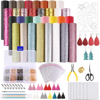 

Leather Earring Making Kit 32 Pcs Faux Leather Sheets with Earring Hooks, Jump Rings, Templates, Tassels and Tools for Earring M