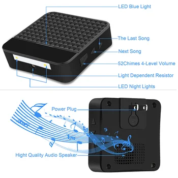 

Hotel Charging Wireless Doorbell Durable Solar Powered 52 Ringtones LED Light Loudy Waterproof Portable Home Smart Energy Saving