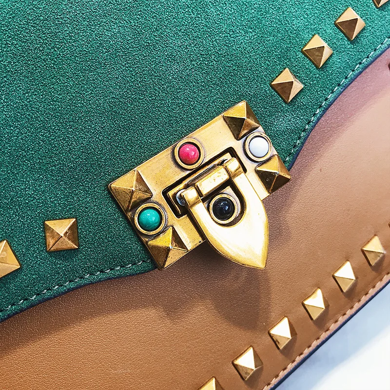 

Dull Polish Contrast Color Square Sling Bag Autumn And Winter Lock Shoulder Oblique Handbag