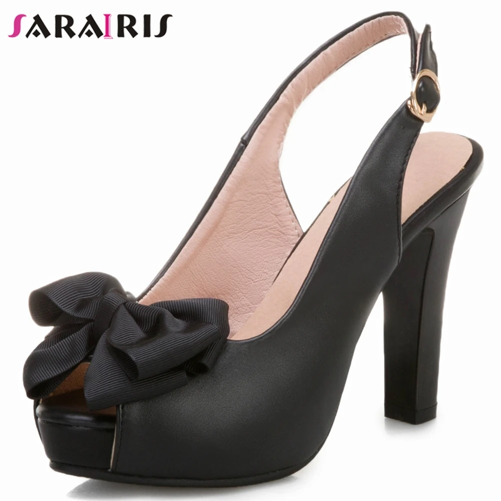 

SARAIRIS Fashion Party Female Peep Toe Bowtie High Heel Sandals Back Strap Summer Peep Toe Dress Sandals Women Shoes Woman