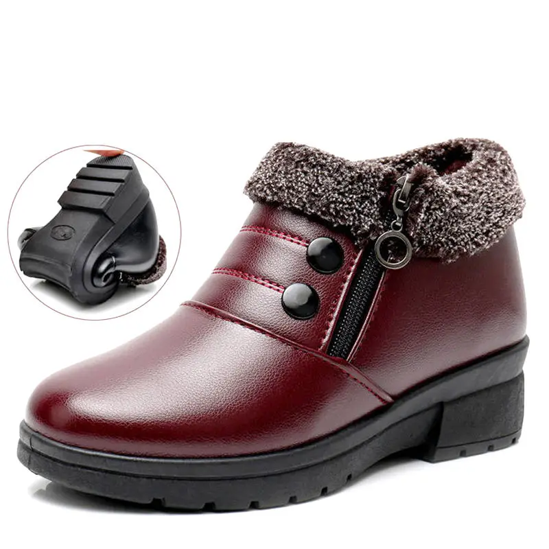 

New Woman Shoes PU Leather Waterproof Snow Boots Soft Flat Casual Leather Shoes Ankle Boots Outdoor Non-slip Sneakers for Women