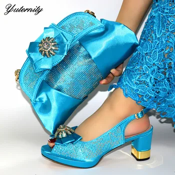 

Nigerian Style Decorated With Rhinestone Shoes And Bags Set Italian Summer High Heels 7CM Shoes And Purse Sets For Party