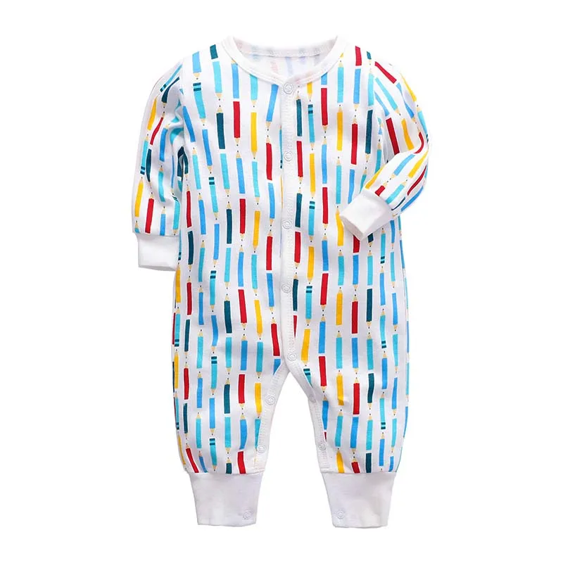 Высококачественная мягкая Одежда для новорожденных детские комбинезоны с рисунками печать 100% хлопок длинный рукав Детская Пижама детская одежда
