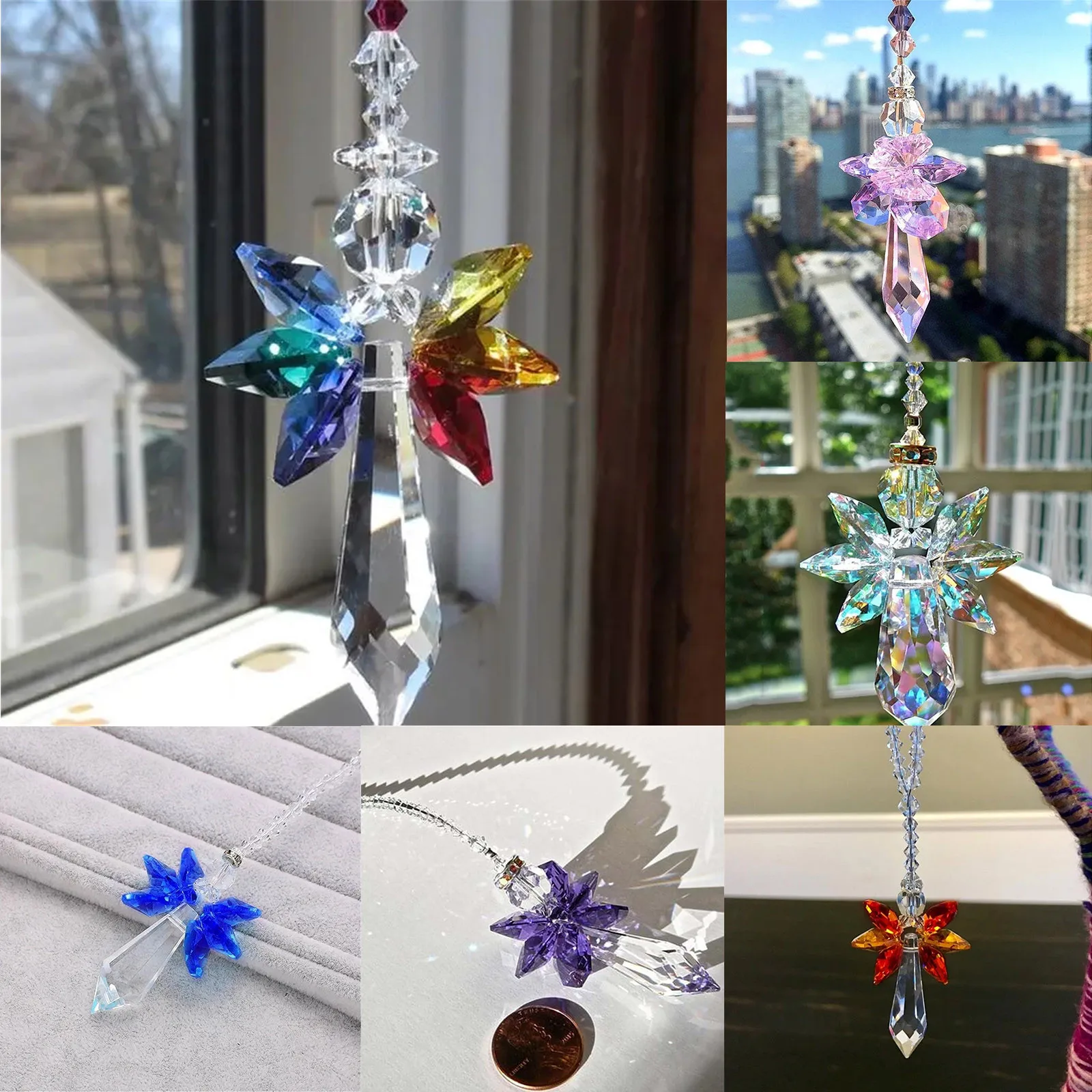 Modern Rainbow Crystal Angel Chakra Suncatcher Car Charm Pendant Wall Window Door Wind Chimes Hanging Ornaments Room Home Decor wind bell wind chimes wind chime crystal hanging decoration wall hanging pendant crystal wall hanging crystal light catcher window hanging suncatcher