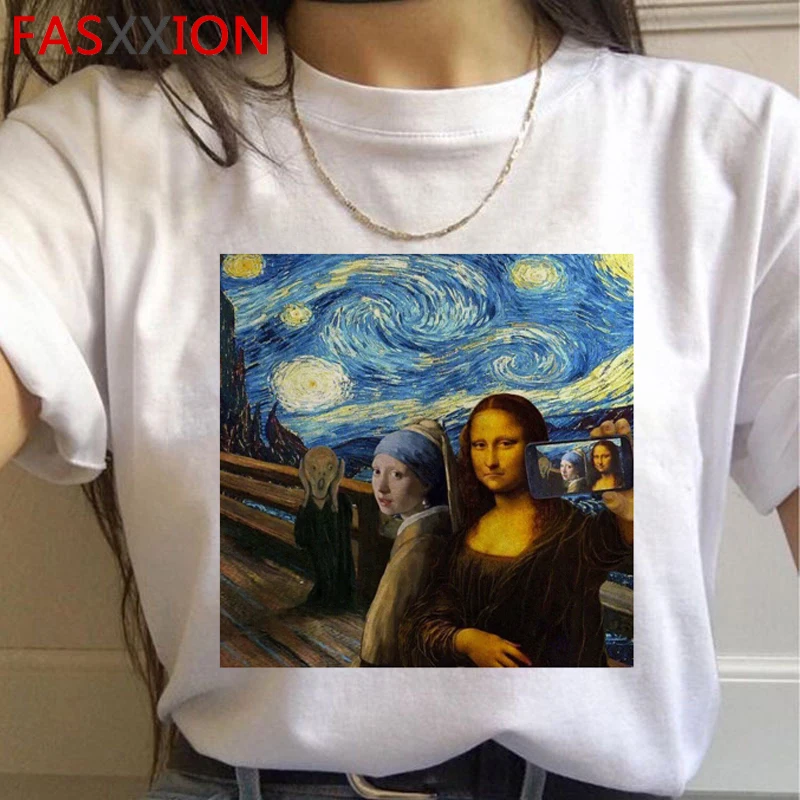 Mona Lisa Эстетическая забавная мультяшная футболка для женщин гранж Винтаж 90s футболка графическая модная футболка уличная Новинка Топ Тройники женские - Цвет: H4520