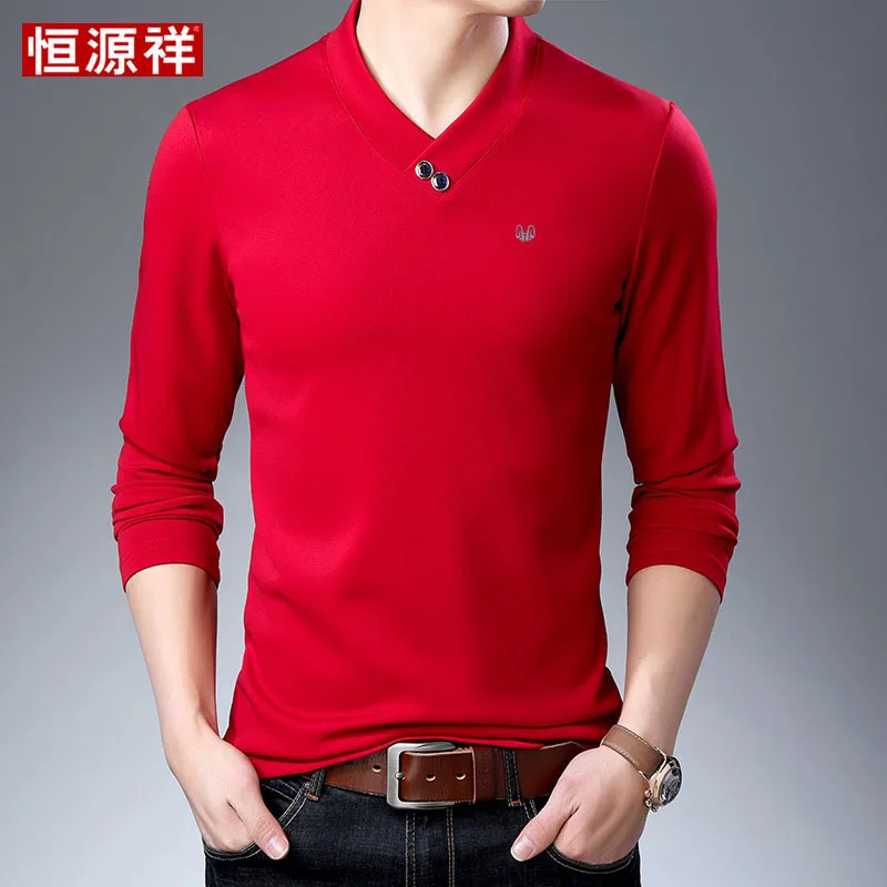 

HYX New Style Spring Genuine Product V-neck Space Cotton Solid Color Korean-style Slim Fit Men'S Wear Casual Fashion Tops