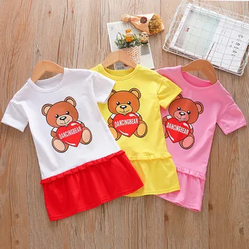 

Zi Ning 3-8Y Baby Girls' Dresses 2020 Summer New Children's Print Dress Print Clothes Princess bear cartoon short-sleeved Dress