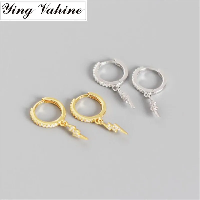 Ying Vahine 100% 925 пробы серебряные цирконы подвеска с молнией серьги гвоздики для
