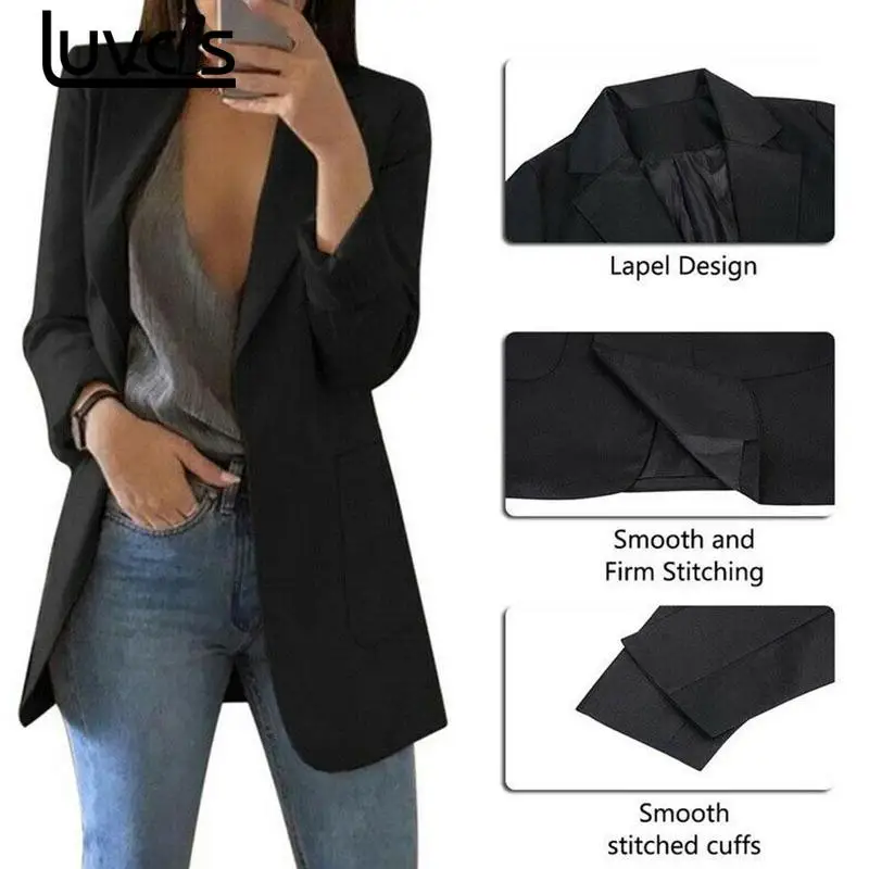 

1 PCS Women's Blazer Autumn Suit Jacket Female Work Office Lady Suit None Button Business Lapel Female Blazer Coat Size S To XXL