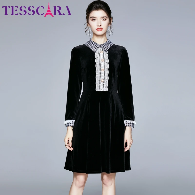 Женское осенне-зимнее элегантное бархатное платье TESSCARA высококачественное