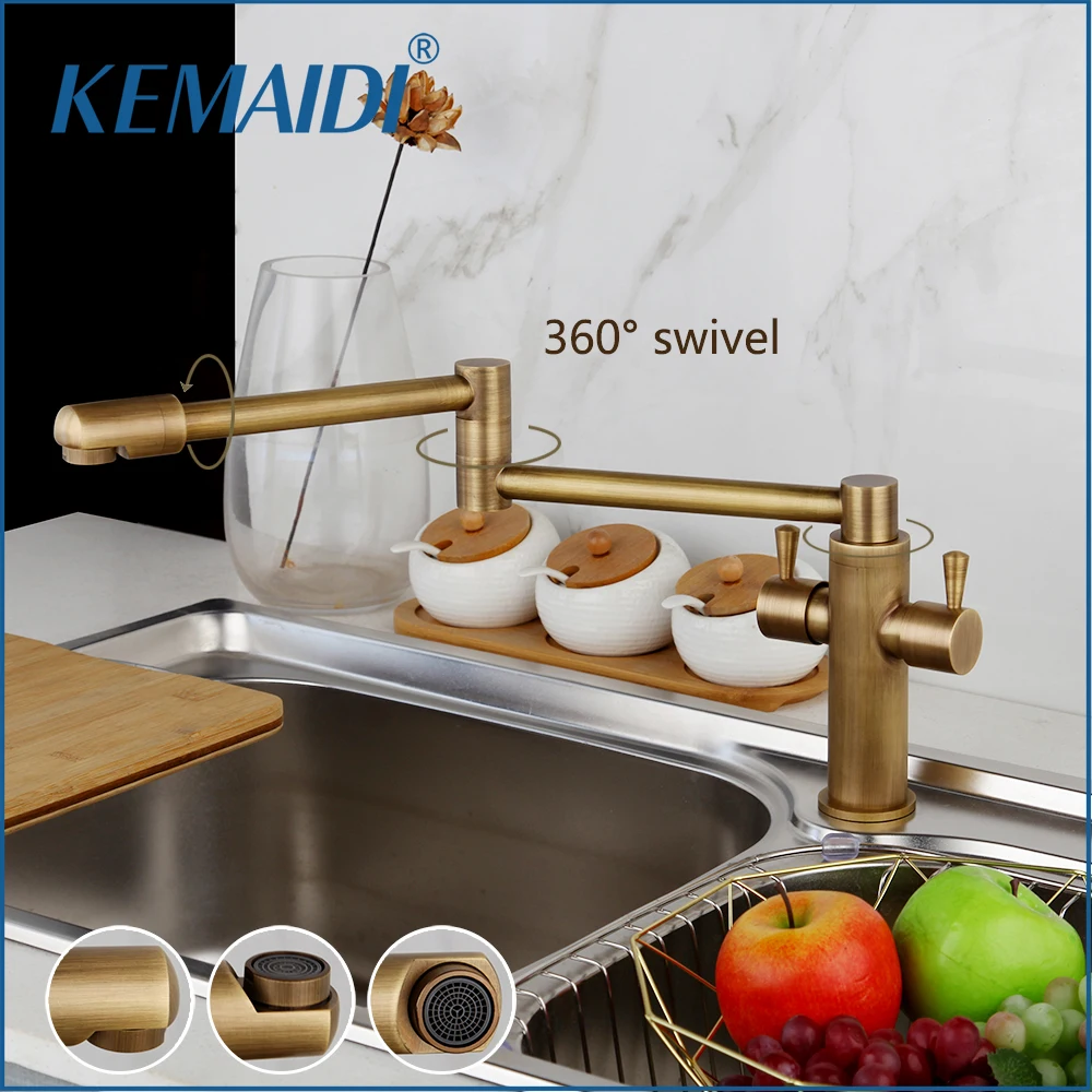 KEMAIDI, кухонный кран, античная латунь, Поворотный кухонный кран, 360 Вращающийся Поворотный носик, черный кухонный сосуд, раковина, кран, смеситель