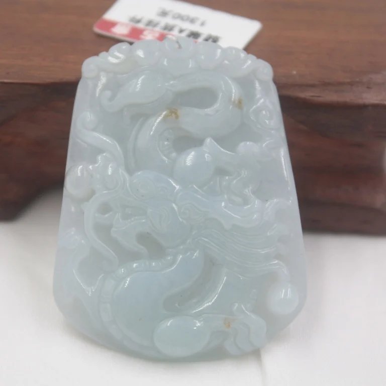 

Natural Jadeite Light Green Jade Pendant Women Man's Dragon Hanging Card 50mmH