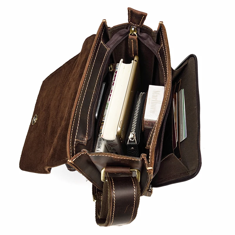 Винтажная мужская кожаная сумка-мессенджер crazy horse, А4, натуральная кожа, сумка на плечо, iPad, толстая коровья кожа, школьная сумка с магнитным клапаном