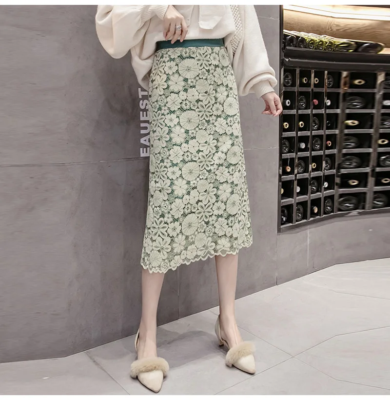 2020 Весенняя элегантная Длинная зеленая прямая облегающая юбка, эластичная высокая талия, Женская модная новая популярная повседневная