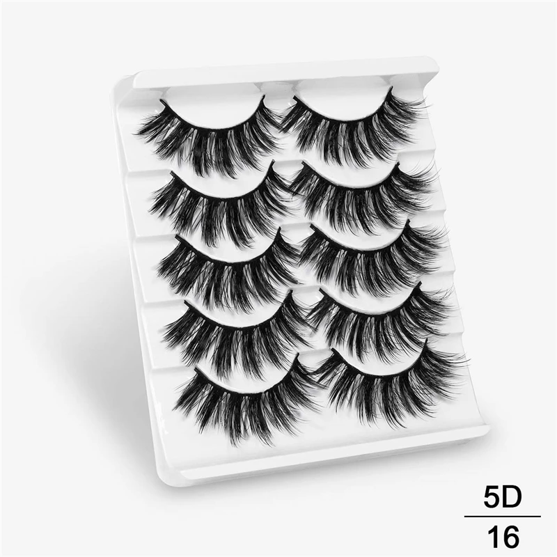 5D16 SEXYSHEEP, 5 пар, 20-25 мм, 3D накладные ресницы из искусственного меха норки, натуральные/толстые длинные ресницы для глаз, вытягивающие макияж, инструменты для наращивания красоты - Цвет: 5D16