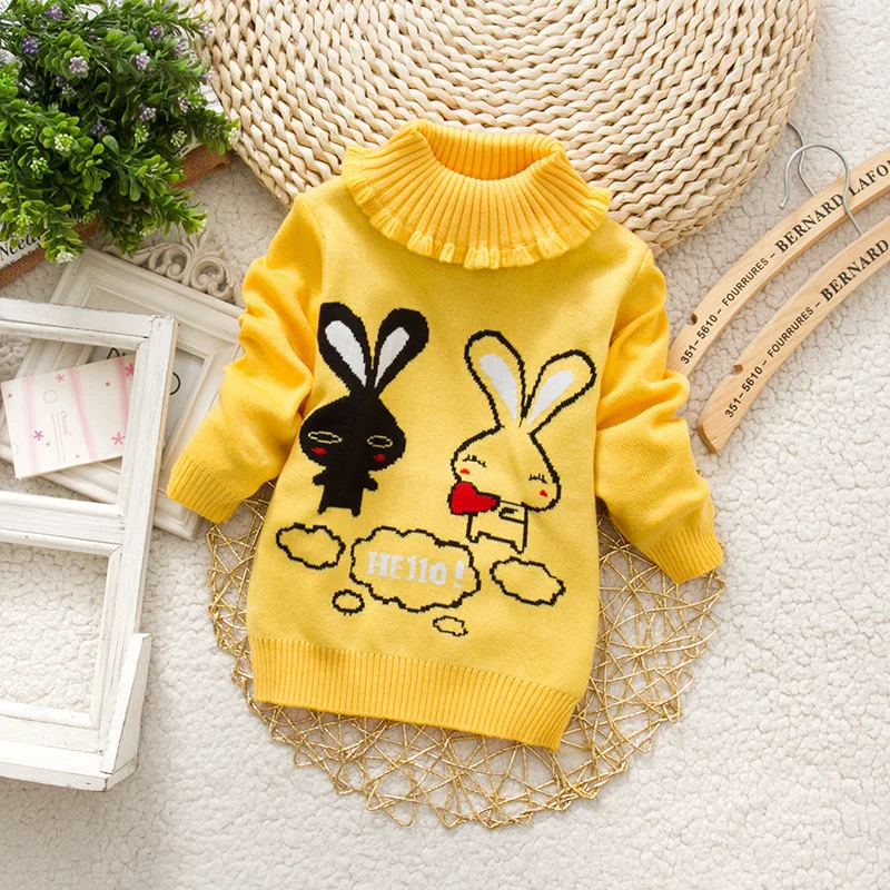 

Childrenswear Women's Small CHILDREN'S Sweater 2019 Spring And Winter New Products Cartoon Rabbit High Collar Hoodie with Sleeve
