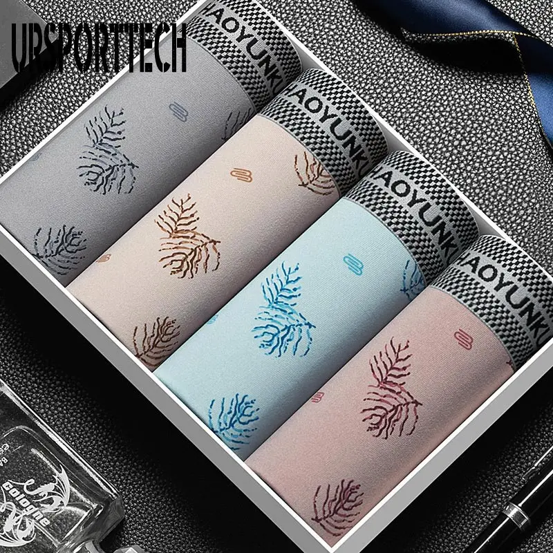 4Pcs/Lot Men's Underwear Men's Boxer Oversized Print Cotton Men's Underwear Breathable Shorts Men's Plus Size Sexy Underpants