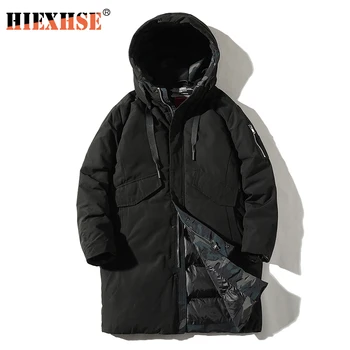 

High Quality Male Printed Down Jacket Warm Thicken Male Outwear Parkas Long 2020 Hat Black Big Pocket Fashion Mens Hooded