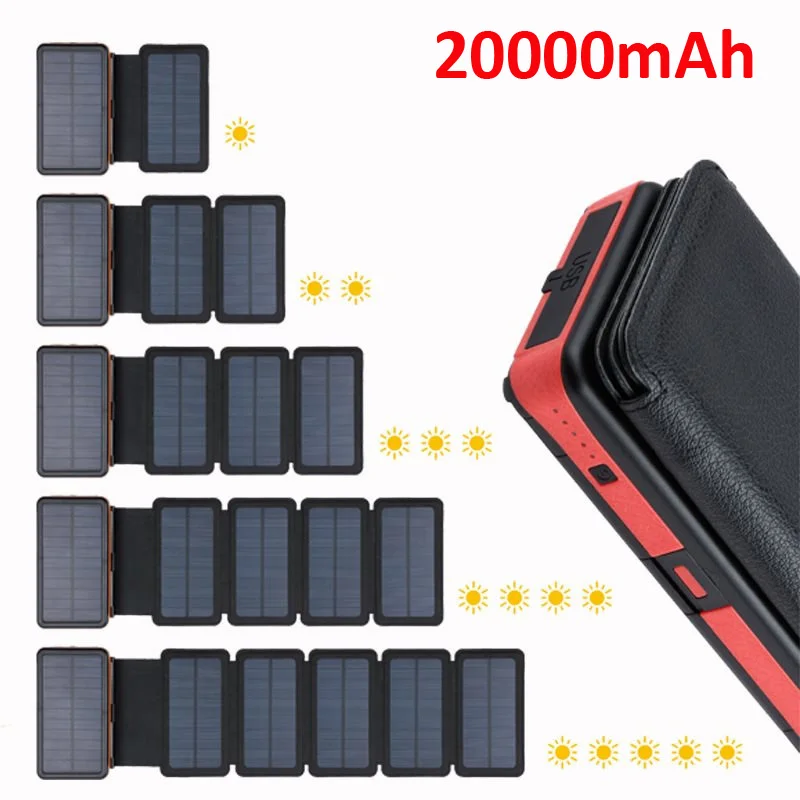 Foldable Solar Power Bank 20000mAh Waterproof Powerbank with LED Flashlight Dual USB Solar Panel Charger for Xiaomi iPhone 12 11 best wireless power bank