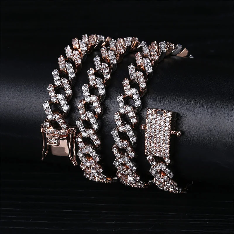 Hip Hop Full Iced Out Zircon Paved Rhinestones 10MM Miami Curb Cuban Chain Bling Rapper Bracelet Necklaces For Men Jewelry