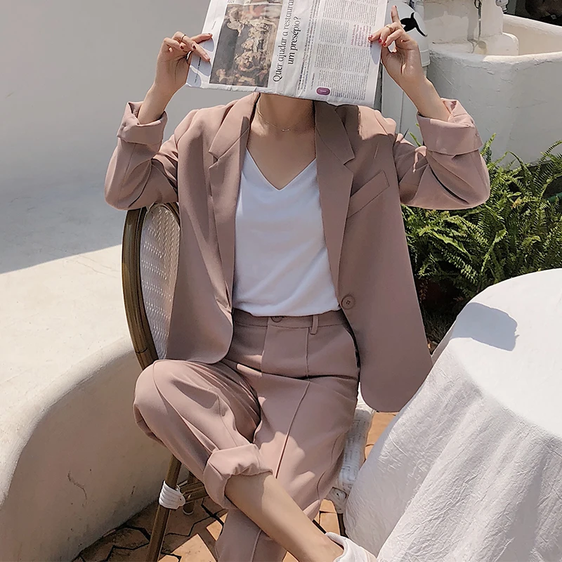 Stylish Korean Ladies Blazer Solid Pink Loose Casual Suit Jacket Long Sleeve Blazzer Mujer Vintage Office Women Blazer MM60NXZ