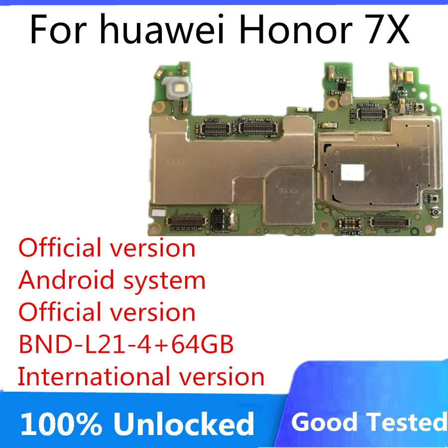 Motherboard For huawei Honor 7X International Mainboard original unlocked Huawei BND-L21-4+64GB Logic Board MB | Мобильные телефоны