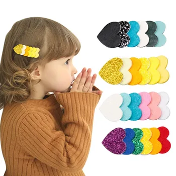

Baby Girls Colorful Heart Shape Hair Barrettes Sparkly Glitter Non-woven Fabric Kids Hairpins